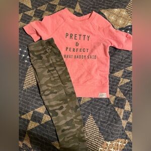 Pink Sweatshirt with Camo Leggings/ Purple Puma top with black cheetah leggings